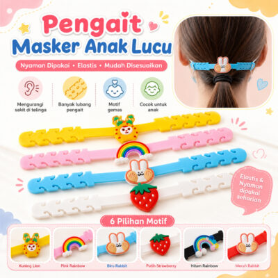 Pengait tali masker earloop motif lucu untuk anak dan dewasa bahan silikon - Foto 1