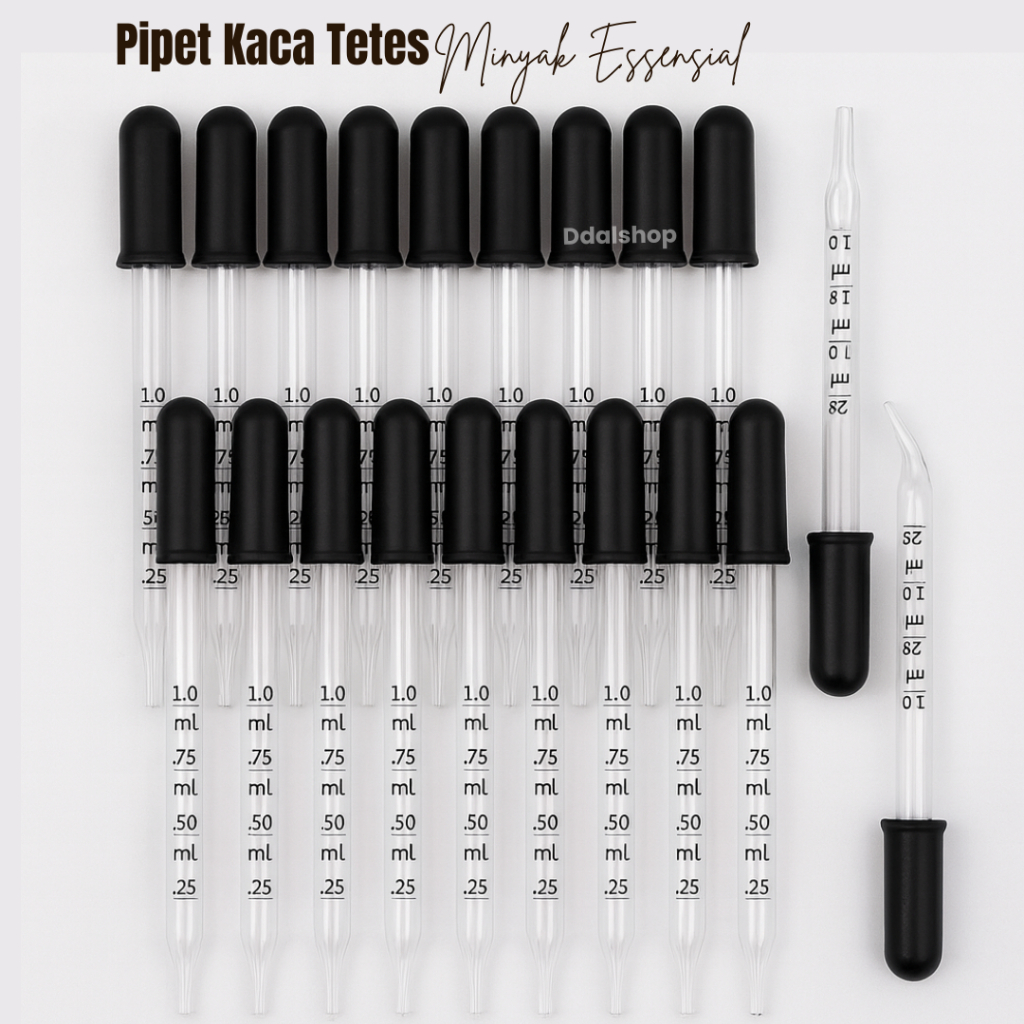 Pipet Kaca Tetes Minyak Essensial Aroma Terapi Parfum Percobaan Sains 1ml - Foto 1
