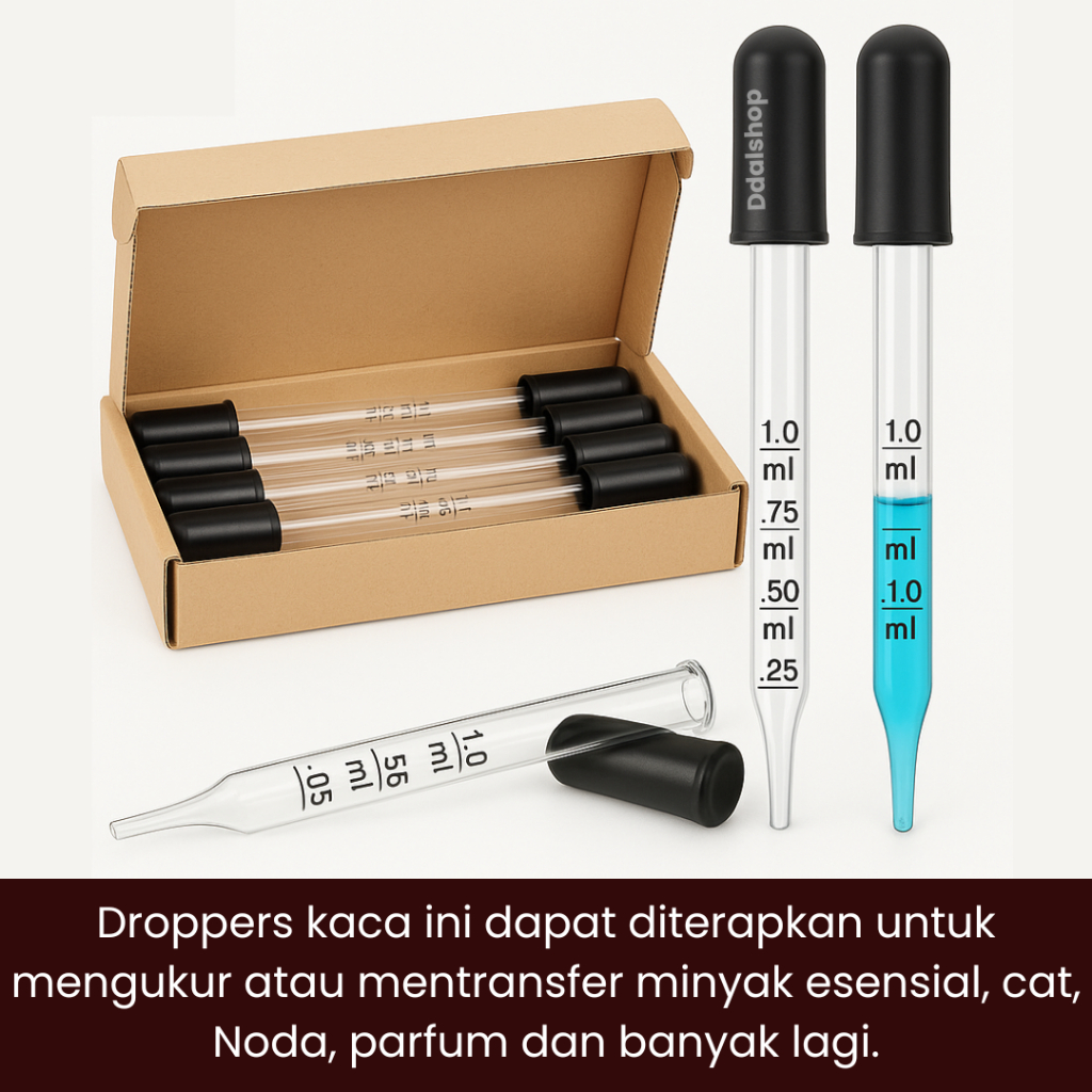 Pipet Kaca Tetes Minyak Essensial Aroma Terapi Parfum Percobaan Sains 1ml - Foto 6