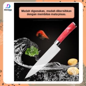 Pisau Dapur Serbaguna Stainless Steel Tajam untuk daging buah sayur gagang motif granit - Foto 3
