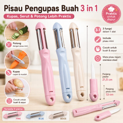 Pisau Pengupas Buah dan sayuran Multifungsi 3 In 1 Stainless Steel - Foto 1