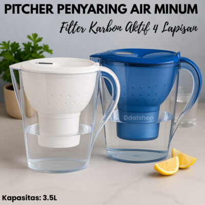 Pitcher Penyaring Air Minum 3.5L | Filter Karbon Aktif 4 Lapisan FDA Aman BPA Free Anti Bau - Foto 1
