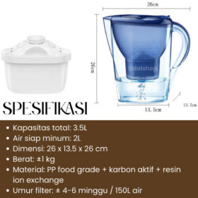 Pitcher Penyaring Air Minum 3.5L | Filter Karbon Aktif 4 Lapisan FDA Aman BPA Free Anti Bau - Foto 3