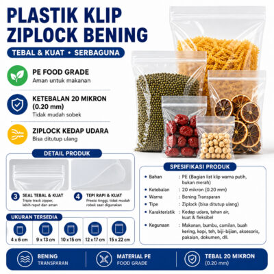 Plastik Klip Tebal Bening Plastic Clip Ziplock Bahan PE isi 100 pcs Serbaguna - Foto 1