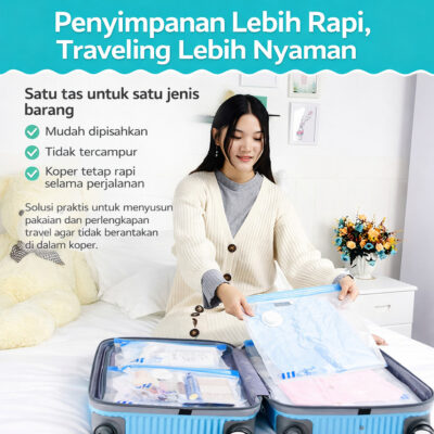 Plastik Vacum Baju Plastic Vakum Pakaian Kantong Vacuum Bag Travel Transparan - Foto 1