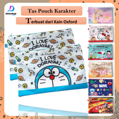 Pouch Bag Tas Tempat Buku File Folder A4 Motif Karakter Kartun Doraemon Marvel dll Bahan Kain Oxford - Foto 1