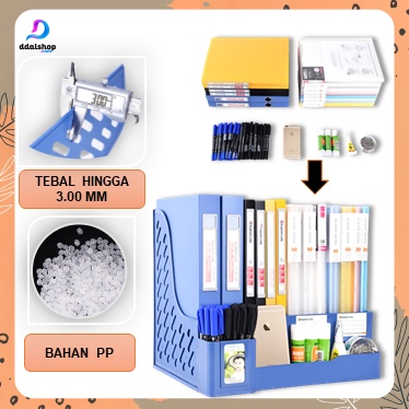 Rak Buku Kotak Penyimpanan Box File Dokumen ATK Keranjang Plastik 4 Sekat - Foto 2