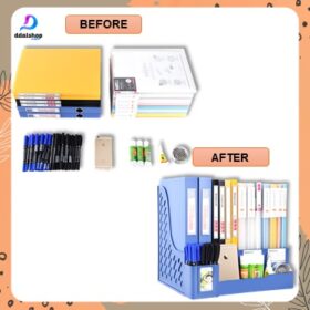 Rak Buku Kotak Penyimpanan Box File Dokumen ATK Keranjang Plastik 4 Sekat - Foto 4