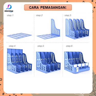 Rak Buku Kotak Penyimpanan Box File Dokumen ATK Keranjang Plastik 4 Sekat - Foto 9