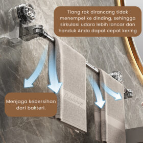 Rak Kamar Mandi Tempel Tembok Gantungan Aesthetic Gantung Baju Handuk Stainless Estetik 30-130cm - Foto 4