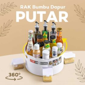 Rak Tempat Bumbu Dapur Putar 360 Derajat Rack Botol Estetik Minimalis Serbaguna Import - Foto 1