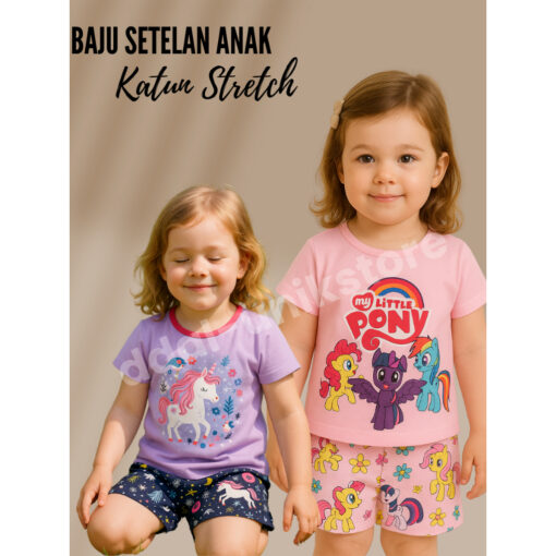 Setelan anak perempuan import stelan piyama katun stretch usia 1-9tahun - Foto 1