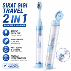 Sikat Gigi Travel Kit 2 in 1 Portabel Tootbrush Ortodontic Behel Bahan Lembut Tempat Pasta Gigi - Foto 1