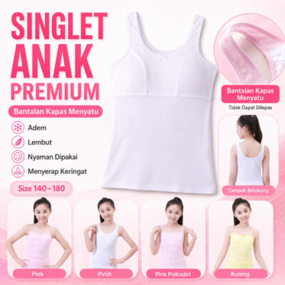 Singlet PREMIUM Tanktop anak remaja / Miniset kaos dalam anak perempuan cup busa tali kecil - Foto 1