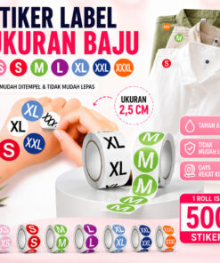Stiker Label Huruf Sticker Tempel Bulat Size Ukuran Baju Pakaian Celana Kaos 2,5cm - Foto 2