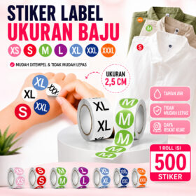 Stiker Label Huruf Sticker Tempel Bulat Size Ukuran Baju Pakaian Celana Kaos 2,5cm - Foto 2