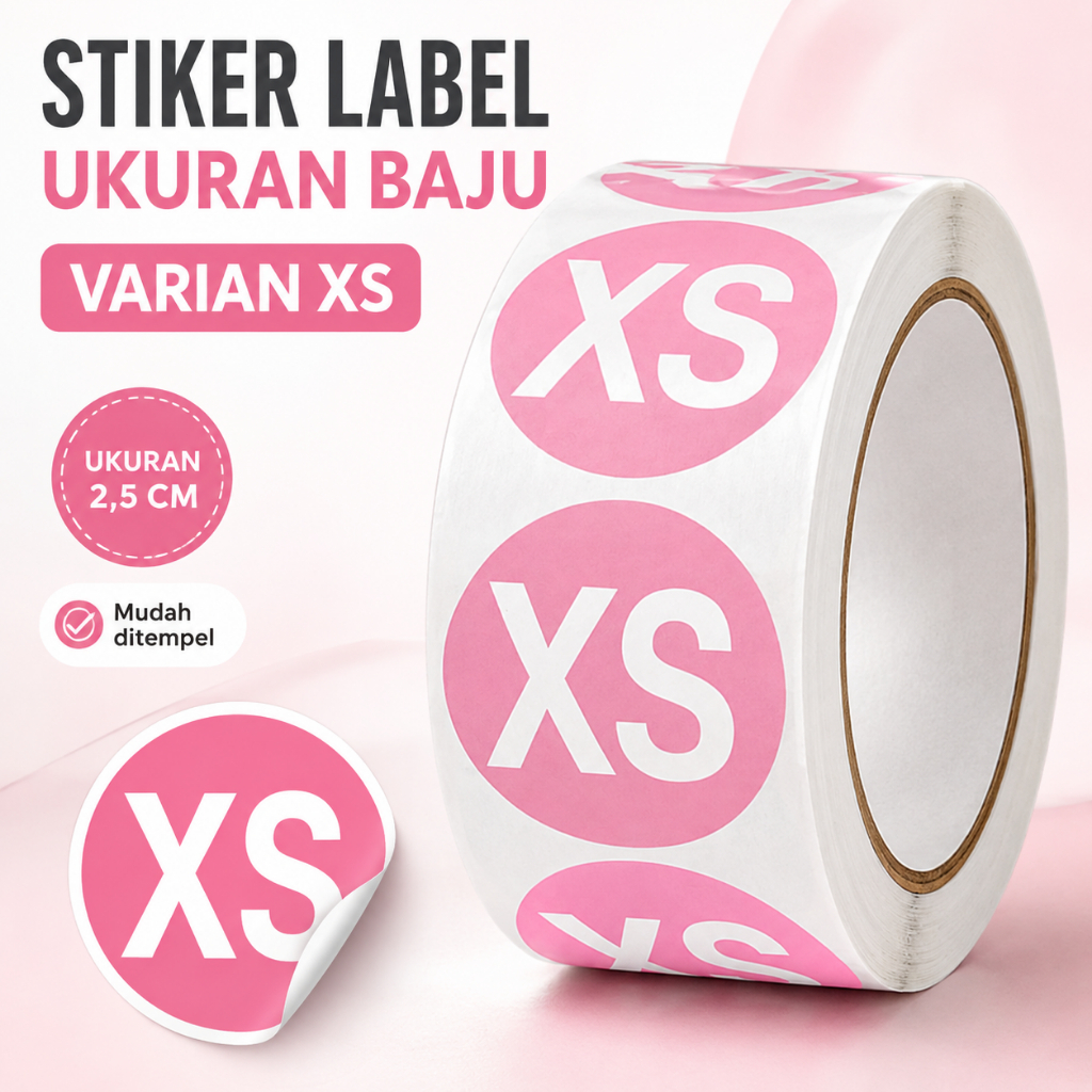 Stiker Label Huruf Sticker Tempel Bulat Size Ukuran Baju Pakaian Celana Kaos 2,5cm - Foto 4