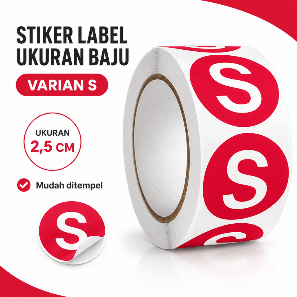 Stiker Label Huruf Sticker Tempel Bulat Size Ukuran Baju Pakaian Celana Kaos 2,5cm - Foto 5