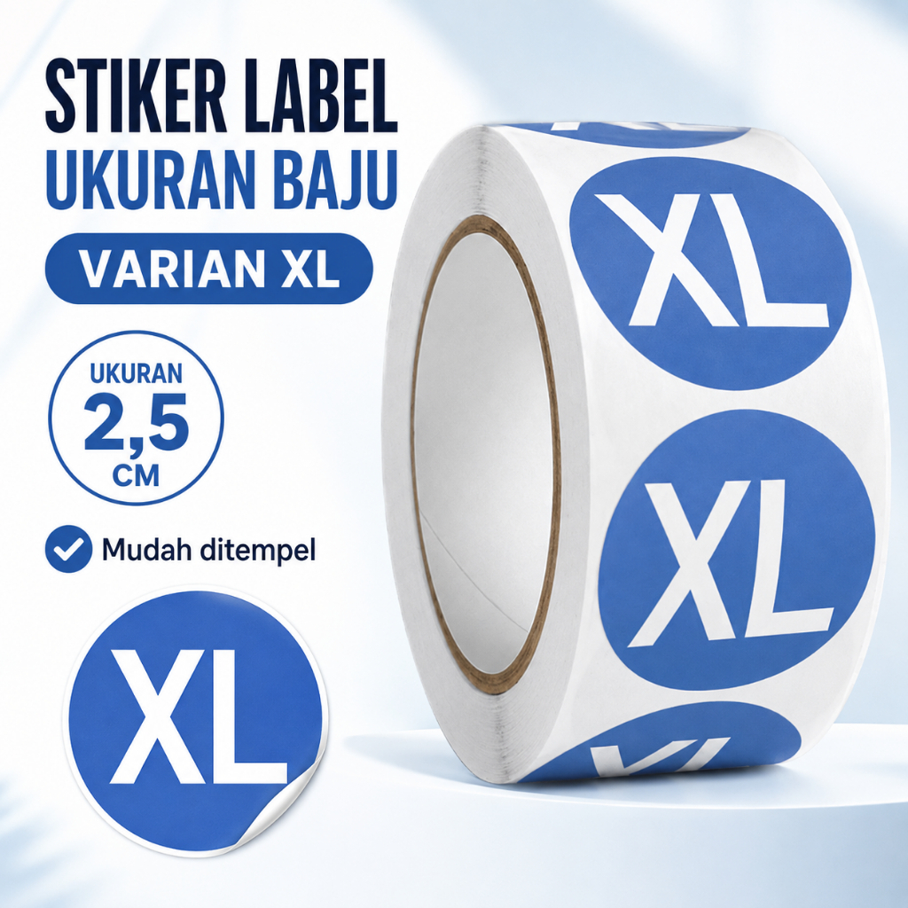 Stiker Label Huruf Sticker Tempel Bulat Size Ukuran Baju Pakaian Celana Kaos 2,5cm - Foto 9
