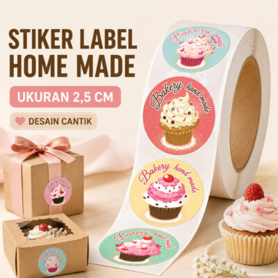 Stiker Label Makanan Home Made Sticker Bulat Kecil Tempel ukuran 2,5cm - Foto 1