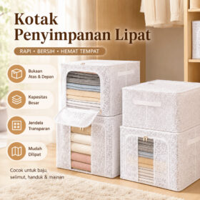Storage Box Organizer Kotak Tempat Penyimpanan Baju Mainan Lipat Serbaguna - Foto 1