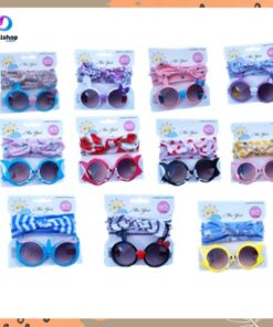 sunglasses anak bandana dan kacamata set anak perempuan 2in1 bando bayi kacamata hitam anak - Foto 2
