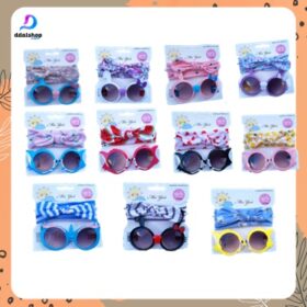 sunglasses anak bandana dan kacamata set anak perempuan 2in1 bando bayi kacamata hitam anak - Foto 2