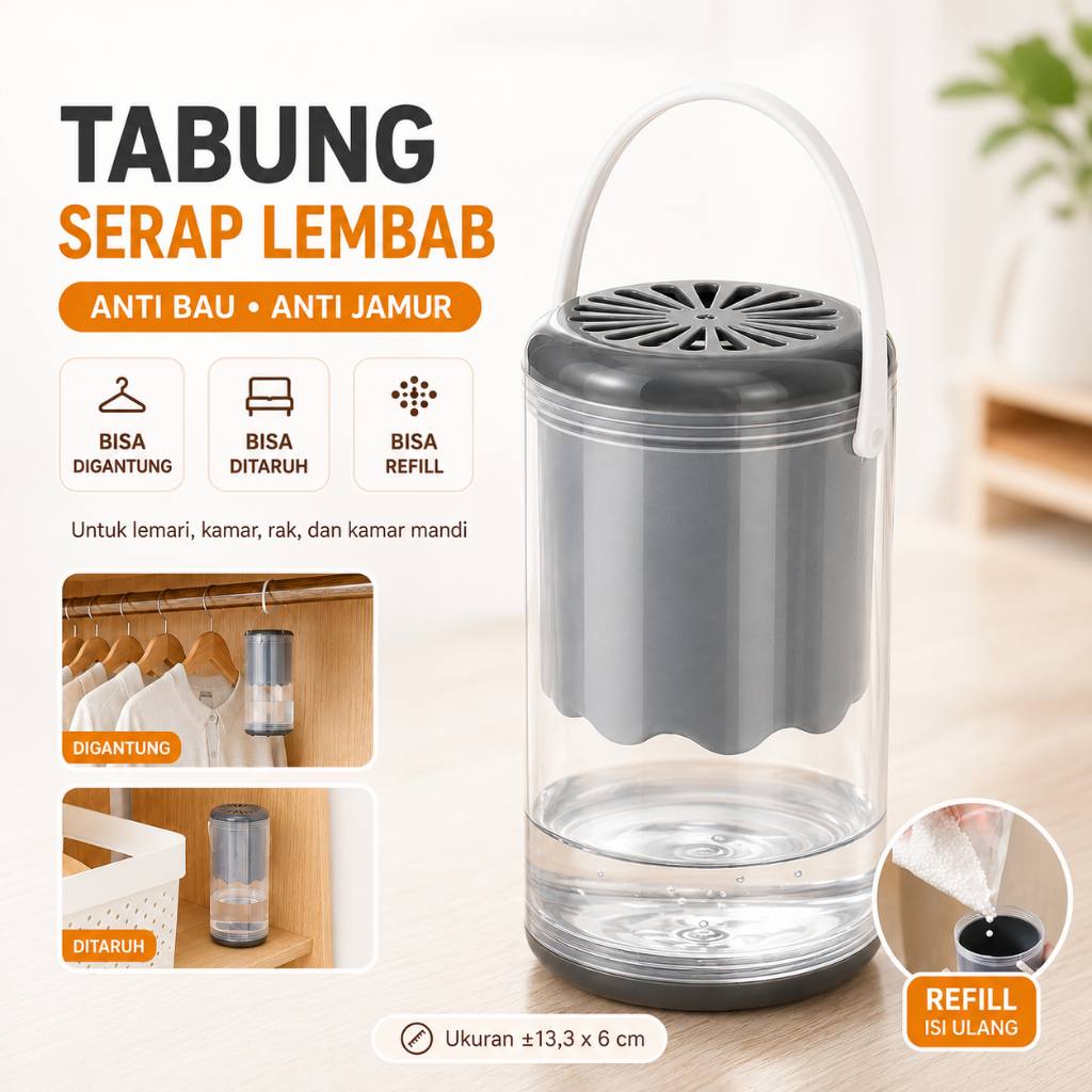 Tabung Plastik Serap Air Penyerap Lembab Ruangan Lemari Penghilang Bau Anti Jamur - Foto 1