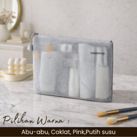 Tas Kosmetik Jaring Mesh Transparan Premium | Makeup Skincare Perlengkapan Mandi Bag Travel PVC Anti Lembap - Foto 5