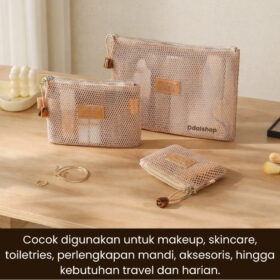 Tas Kosmetik Jaring Mesh Transparan Premium | Makeup Skincare Perlengkapan Mandi Bag Travel PVC Anti Lembap - Foto 6