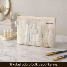 Tas Kosmetik Jaring Mesh Transparan Premium | Makeup Skincare Perlengkapan Mandi Bag Travel PVC Anti Lembap - Foto 7