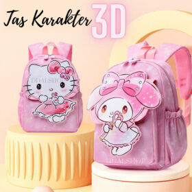 Tas Sekolah Anak Perempuan Bag Ransel 3DKarakter Sanrio Kuromi Hello Kitty Backpack Waterproof Nilon - Foto 1