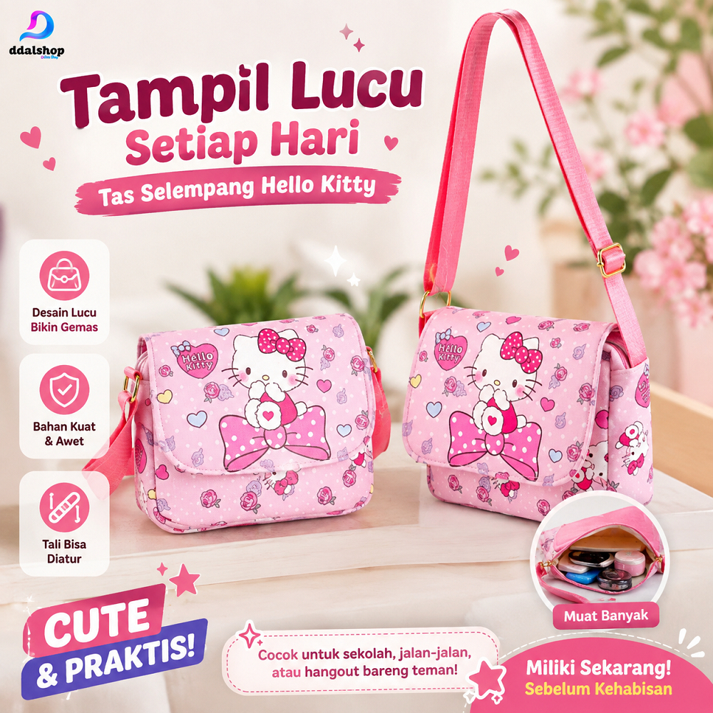Tas Slempang Anak Perempuan Bag Selempang Resleting Jinjing Karakte Kuromi Cinnamoroll Hello Kitty Melody Bahan PU - Foto 3