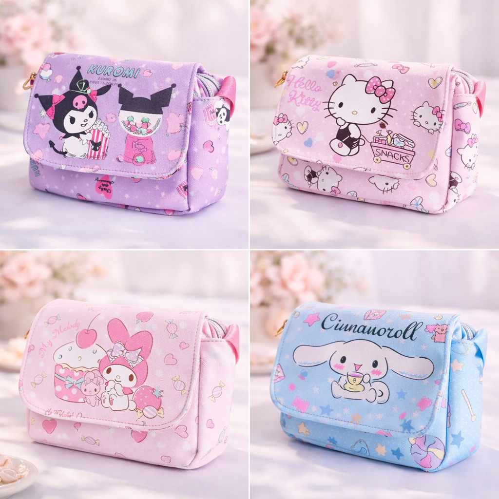 Tas Slempang Anak Perempuan Bag Selempang Resleting Jinjing Karakte Kuromi Cinnamoroll Hello Kitty Melody Bahan PU - Foto 4