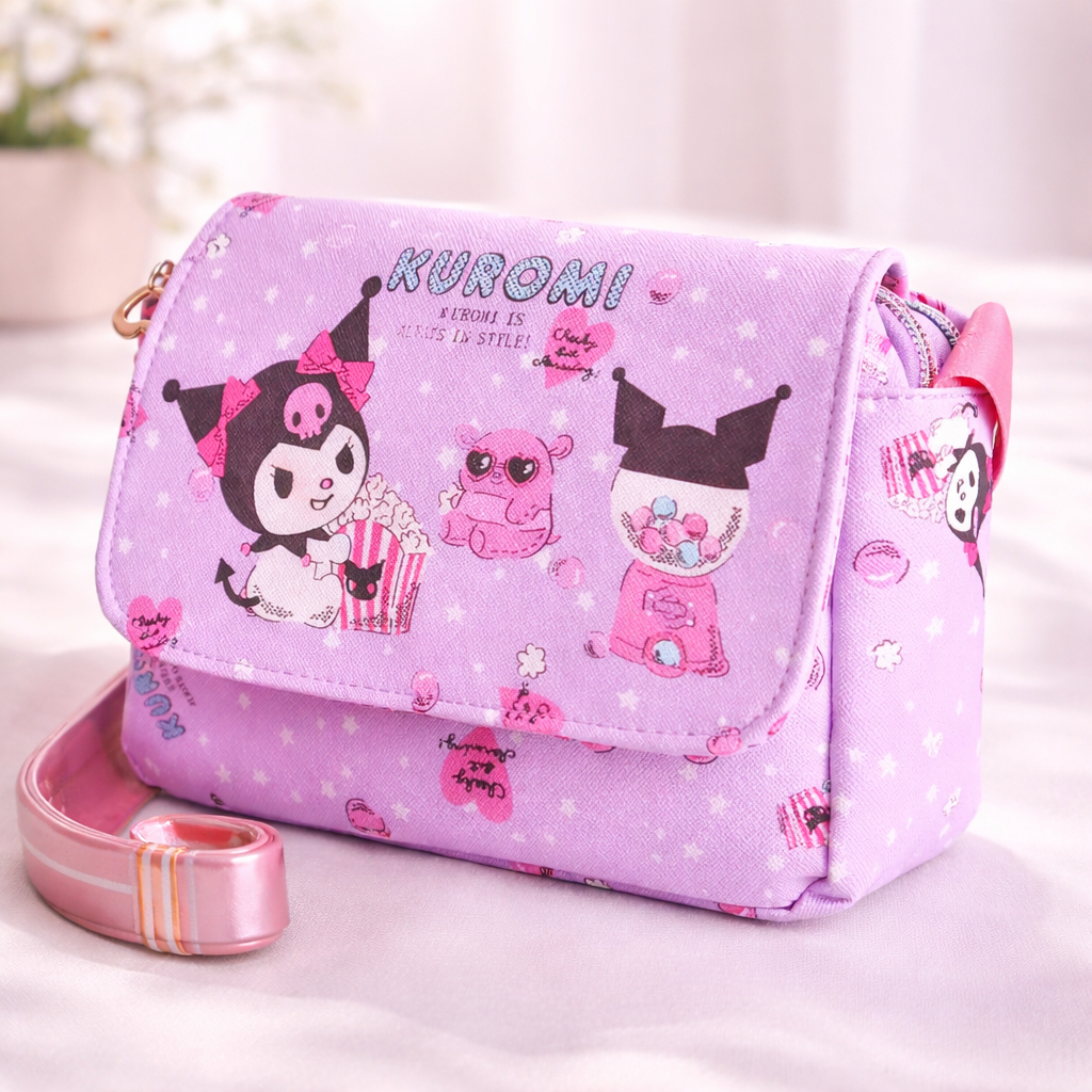 Tas Slempang Anak Perempuan Bag Selempang Resleting Jinjing Karakte Kuromi Cinnamoroll Hello Kitty Melody Bahan PU - Foto 5