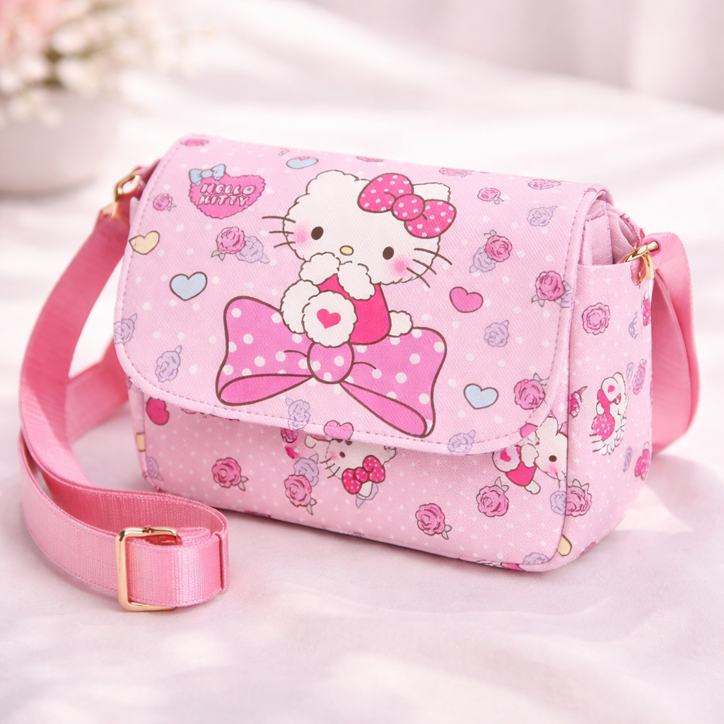 Tas Slempang Anak Perempuan Bag Selempang Resleting Jinjing Karakte Kuromi Cinnamoroll Hello Kitty Melody Bahan PU - Foto 8