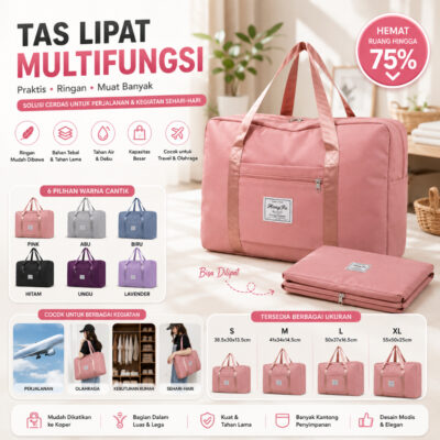 Tas Travel Bahu Jinjing Wanita Bag Jumbo Lipat Anti Air Cocok Untuk Travelling Sport Olahraga - Foto 1