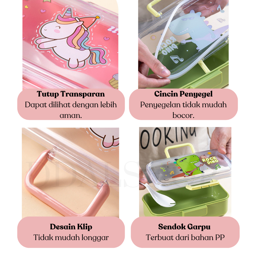 Tempat Kotak Makan Lunch Box Anak Lucu Anti Tumpah Tahan Panas Perlengkapan Sekolah Karakter - Foto 3