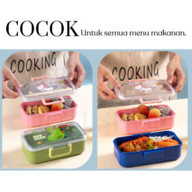 Tempat Kotak Makan Lunch Box Anak Lucu Anti Tumpah Tahan Panas Perlengkapan Sekolah Karakter - Foto 5