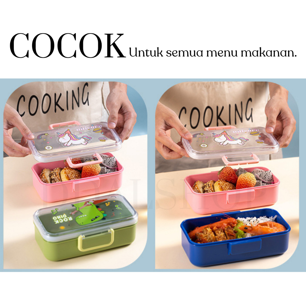 Tempat Kotak Makan Lunch Box Anak Lucu Anti Tumpah Tahan Panas Perlengkapan Sekolah Karakter - Foto 5