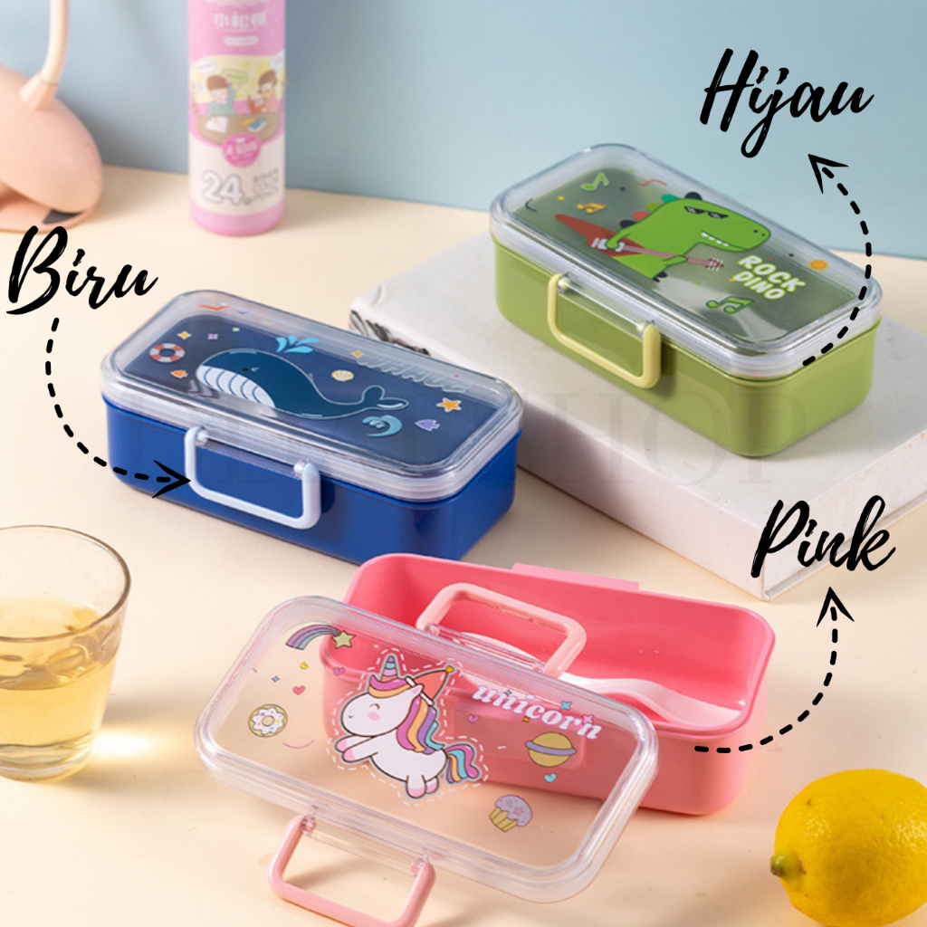 Tempat Kotak Makan Lunch Box Anak Lucu Anti Tumpah Tahan Panas Perlengkapan Sekolah Karakter - Foto 9