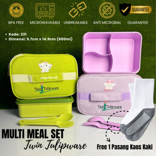 Tempat Makan Anak Multi Meal Set TwinTulipware Lunch Box 3sekat Tas Bekal Anak Lucu bisa Microwave - Foto 1