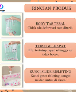 Travel Pouch Ziper Bag Transparan Tas Penyimpanan Serbaguna untuk make up baju skincare Bahan PE EVA - Foto 2