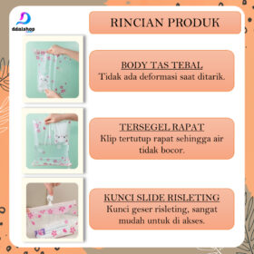 Travel Pouch Ziper Bag Transparan Tas Penyimpanan Serbaguna untuk make up baju skincare Bahan PE EVA - Foto 2