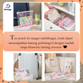 Travel Pouch Ziper Bag Transparan Tas Penyimpanan Serbaguna untuk make up baju skincare Bahan PE EVA - Foto 8