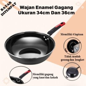 Wajan Enamel Anti Lengket Fry pan gagang penggorengan ukuran besar 34/36cm bahan Enamel. - Foto 1