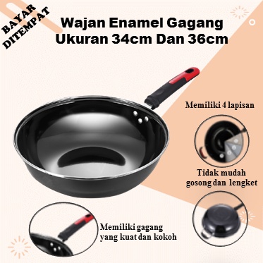 Wajan Enamel Anti Lengket Fry pan gagang penggorengan ukuran besar 34/36cm bahan Enamel. - Foto 1