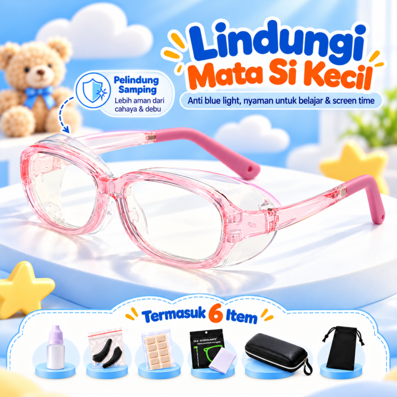 Kacamata anak anti radiasi blue ray TR90 usia 4–12 tahun